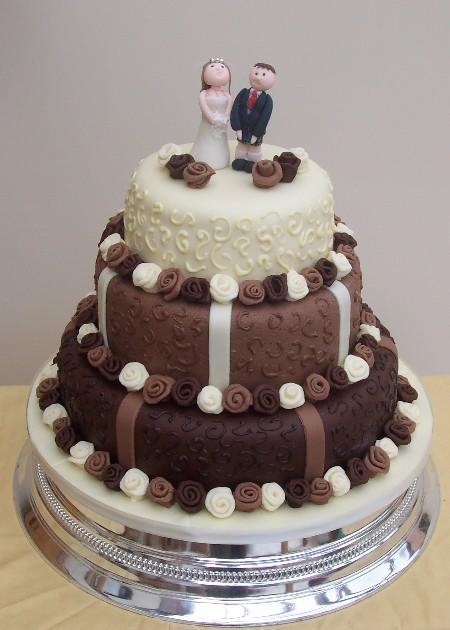 Chocolate and Fabric Roses Wedding Cake  Ref CW001