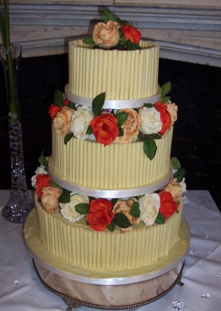 Chocolate Curl and Orange Rose Wedding Cake  Ref CW004
