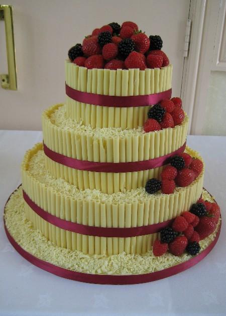 Chocolate Curl Wedding Cake with Fruit  Ref CW022