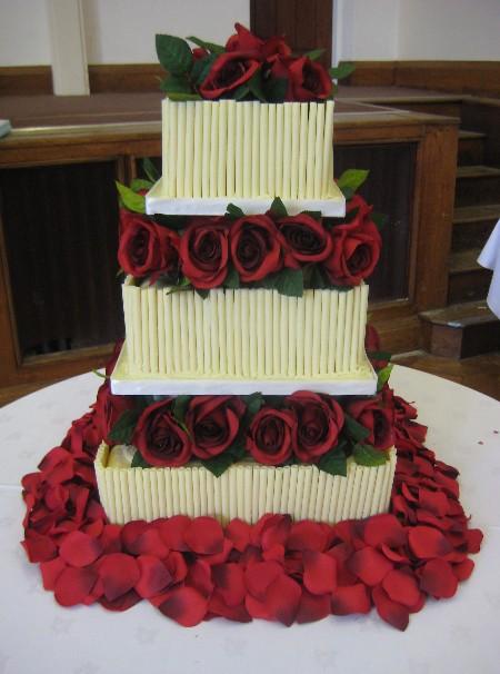 3 Tier Chocolate cake with roses and petals CW039