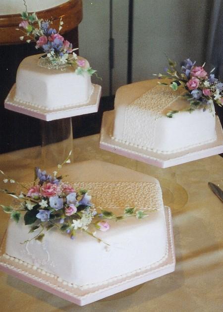 Three Tier Hexagonal Pink  Wedding Cake  Ref IC727