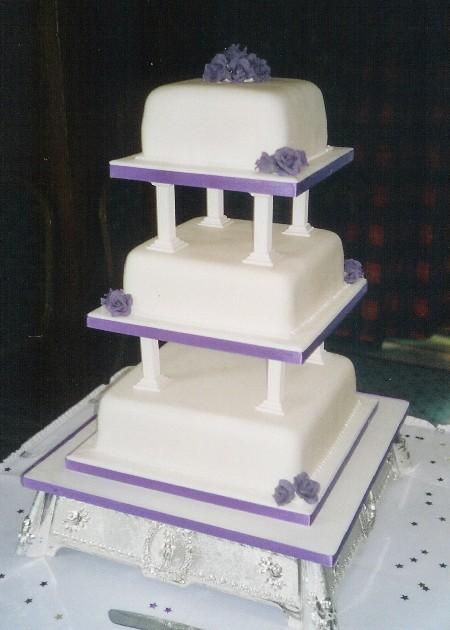 Square Wedding Cake with Purple Roses  Ref IC730